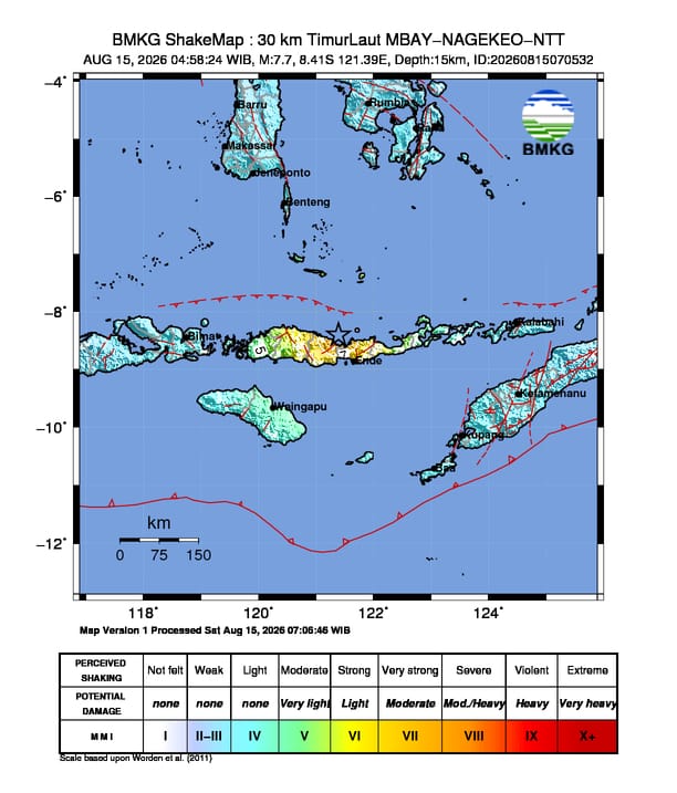 Gempa Bumi M7,7 Guncang 30 Km Timur Laut Mbay, Nagekeo BMKG Keluarkan Peringatan Dini Tsunami
