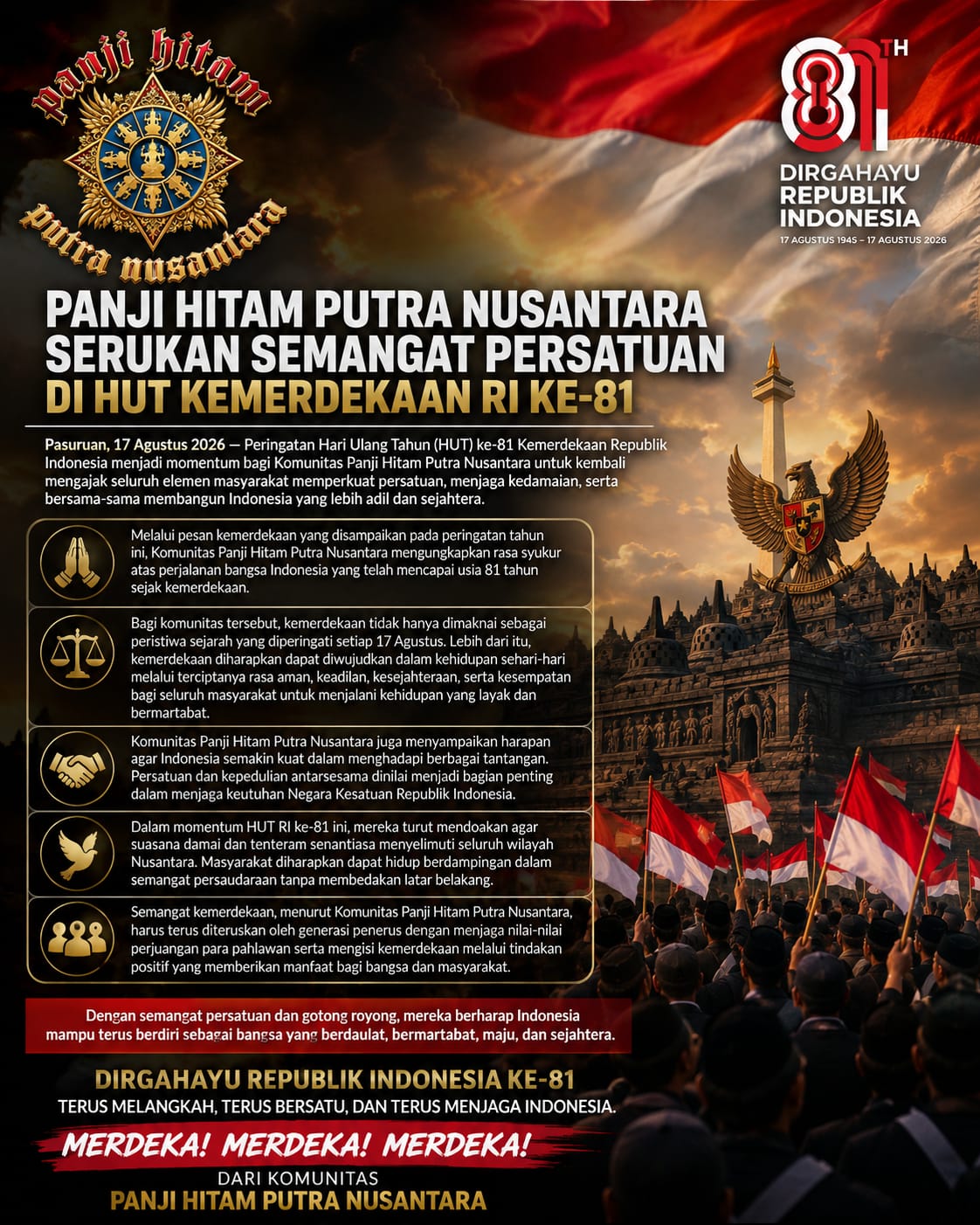 Panji Hitam Putra Nusantara Serukan Semangat Persatuan di HUT Kemerdekaan RI ke-81