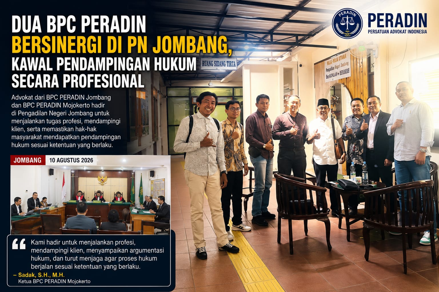 Dua BPC PERADIN Bersinergi di PN Jombang, Kawal Pendampingan Hukum Secara Profesional